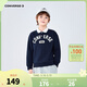 Converse Converse long-sleeved polo shirt for boys and girls 2025 new autumn retro printed children's loose and breathable top Navy blue 130/64 Recommended height 116-122cm