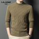 LILANZ Autumn and Winter 480g 100% Wool Sweater Men's Round Neck Thickened Warm Pullover Middle-aged and Elderly Thick Sweater Bottoming Shirt Heart Camel Thickened 14XL (180)