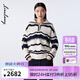 Langzi/LANCY Simon joint brand new winter wool crew neck striped sweater top for women, white 2XL
