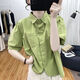 Lingyue Lantern Sleeve Pure Cotton Short-Sleeved Shirt Women's Summer 2026 New Lapel Design Irregular Age-Reducing Top Women's Khaki XL Recommended 115-130 Jin Jin equals 0.5 kg