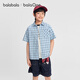 BALABALA balaOne boys short-sleeved shirt children's big children's shirt 2026 new summer pure cotton blue tone 00488 110