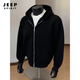 JEEP SPIRIT Black Heavy Cardigan Thick Cotton T Men's 2026 Spring and Autumn New Double-Headed Zipper Jacket American Hoodie White Gray XL 135-150Jin Jin is equal to 0.5 kg