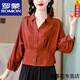 ROMON silk jacquard shirt for women long-sleeved spring and autumn new style mother's high-end shirt small waist short top picture color darker M recommended 90-105 Jin Jin equals 0.5 kg