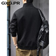 GXG.PR2026 Autumn American half-zip stand-up collar sweatshirt men's design stitching retro heavyweight loose long-sleeved POLO shirt black M suitable weight 100-120Jin Jin equals 0.5 kg