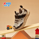 Xtep Children's Shoes Boys' Magnetic Buckle Design Casual Shoes Leather Mesh Sneakers Limestone/Cocoa Brown 27