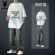 Playboy (PLAYBOY) summer pure cotton short-sleeved T-shirt suit for men with American high street denim trousers men's two-piece set two-piece set DON short-sleeved coffee + jeans black M high-quality original