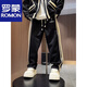 ROMON autumn men's trendy brand light luxury style striped air layer casual sports suit sweatshirt jacket casual pants two-piece set black (jacket + casual pants) suit M -130Jin Jin equals 0.5 kg