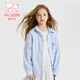 Fuluomi Spring and Autumn Girls' Sweet and Cool Versatile Loose Striped Shirt Blue Stripe 130