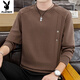 PLAYBOY Men's New 2026 Spring and Autumn Sweater Round Neck Thickened Casual Trendy Warm Bottoming Shirt Long Sleeve T-Shirt Top Black 2XL