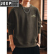 JEEP SPIRIT American retro heavyweight embroidered men's sweatshirt 2026 spring and autumn new loose warm base T-shirt top Khaki green M suitable for 110-130Jin Jin equals 0.5 kg