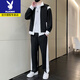 Playboy spring and autumn new color matching sports suit men's trendy fashion casual jacket sweatshirt sweatpants handsome men's clothing set gray (recommended by the store manager) L recommended 115-130Jin Jin equals 0.5 kg