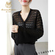 Lu Wang Lianxue V-neck hollow trumpet sleeves linen knitted cardigan women's summer long-sleeved sunscreen vest blouse short air-conditioning shirt white S suitable for 100Jin Jin equal to within 0.5kg