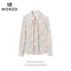 MONZO international first-line brand 26 Spring Fireworks 22 Momi silk double floral casual versatile long-sleeved shirt for women smoke blue red S