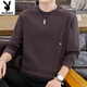 PLAYBOY Men's New 2026 Spring and Autumn Sweater Round Neck Thickened Casual Trendy Warm Bottoming Shirt Long Sleeve T-Shirt Top Black 2XL