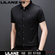 LILANZ summer men's short-sleeved shirt stretch striped non-iron business casual new style printed lapel fashion shirt trend 2721-red M 165105