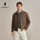 Men's 2025 Winter New Men's Retro Commuting Lapel Velvet Zipper PU Leather Jacket Red Brown M 170_