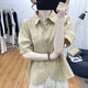 Lingyue Lantern Sleeve Pure Cotton Short-Sleeved Shirt Women's Summer 2026 New Lapel Design Irregular Age-Reducing Top Women's Khaki XL Recommended 115-130 Jin Jin equals 0.5 kg