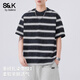 Baleno S&K striped short-sleeved T-shirt for men 2026 summer new American casual loose trendy brand men's top black L recommended 110-130Jin Jin equals 0.5 kg