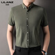 LILANZ summer new men's short-sleeved shirt plaid lapel casual middle-aged dad wear Lyocell cotton half-sleeved shirt gray M 48