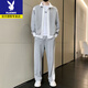Playboy spring and autumn new color matching sports suit men's trendy fashion casual jacket sweatshirt sweatpants handsome men's clothing set gray (recommended by the store manager) L recommended 115-130Jin Jin equals 0.5 kg