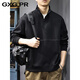 GXG.PR2026 Autumn American half-zip stand-up collar sweatshirt men's design stitching retro heavyweight loose long-sleeved POLO shirt black M suitable weight 100-120Jin Jin equals 0.5 kg