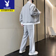 Playboy spring and autumn new color matching sports suit men's trendy fashion casual jacket sweatshirt sweatpants handsome men's clothing set gray (recommended by the store manager) L recommended 115-130Jin Jin equals 0.5 kg