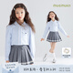 Mucmukn Blues Academy Girls Ballet Academy Style Lace Shirt Medium and Large Children's Blue and White Striped Bow Top Blue and White Strips 120cm