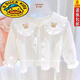 G.duck baby pure cotton bottoming shirt girls long-sleeved T-shirt doll collar shirt baby cardigan children's spring and autumn top outer wear white cute bunny 90 (the size is too small, it is recommended to size up according to your height)