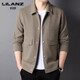 LILANZ Spring and Autumn Lapel Work Jacket Men's Waffle Solid Color Knitted Jacket Light Business Commuting Casual Men's Top Bean Green Regular Style) yy-858 XL