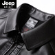 JEEP SPIRIT men's leather jacket men's 2026 autumn new style middle-aged fashion business lapel plus velvet casual men's leather jacket 2101 plus velvet-black L 175