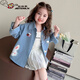 Ultraman girls denim shirt spring and autumn 2026 new style baby girl casual jacket children's spring long-sleeved shirt blue 100 cm