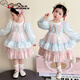 Ultraman Girls Lolita Princess Dress Little Girl Spring Clothes New Children's Long-Sleeved Puff Skirt Baby Girl Spring and Autumn Dress Powder Blue 100 cm