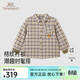 Ying's shopping mall same style children's shirt spring and autumn casual retro boys' long-sleeved shirt pure cotton plaid shirt brown green 100 cm