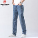 Pierre Cardin jeans men's spring and summer loose distressed straight pants men's cotton stretch casual long pants men's white blue 32