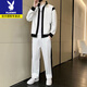 Playboy spring and autumn new color matching sports suit men's trendy fashion casual jacket sweatshirt sweatpants handsome men's clothing set gray (recommended by the store manager) L recommended 115-130Jin Jin equals 0.5 kg