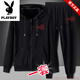 Playboy Pure Cotton Hooded Sports Suit Men's Spring and Autumn Jacket Men's Casual Sweater Men's Trousers Running Wear Long Sleeve Two-piece Set Two Pieces - Red Medium Cardigan Hooded + Red Medium Pants Thin Section M Recommended 80-100Jin Jin is equal to 0.5 kg