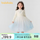 Balabala Children's Clothes Children's Dress Girls Autumn and Winter Princess Dress Gradient Mesh Skirt Knitted Splicing Western Style White and Blue Tone 00318 100