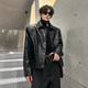 Autumn and winter niche deconstructed handsome motorcycle top jacket men's retro trendy brand PU leather short jacket black M