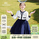 YEEHOO girls' dress children's princess dress medium to large children's clothing splicing mesh lady fashion spring clothing navy 165