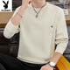 PLAYBOY Men's New 2026 Spring and Autumn Sweater Round Neck Thickened Casual Trendy Warm Bottoming Shirt Long Sleeve T-Shirt Top Black 2XL