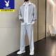 Playboy spring and autumn new color matching sports suit men's trendy fashion casual jacket sweatshirt sweatpants handsome men's clothing set gray (recommended by the store manager) L recommended 115-130Jin Jin equals 0.5 kg