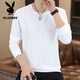 Playboy sweatshirt t-shirt for men 2026 autumn new long-sleeved bottoming shirt for men jacquard plaid casual inner wear autumn clothes F999 white M recommended 90-110Jin Jin equals 0.5 kg