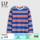 GAP Boys 2026 Spring New Bear Embroidered Striped Loose Long Sleeve T-shirt Children's Top 861988