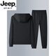 JEEP SPIRIT casual sports suit men's spring and autumn cotton middle-aged and elderly running sportswear hooded sweatshirt cardigan jacket two-piece set hooded dark blue leggings M