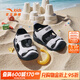 ANTA (ANTA) Children's Sandals Baby Shoes Summer New Velcro Toe Anti-collision Soft Elastic Beach Shoes Male Black/Snowflake White 0036-2 26