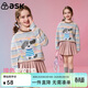 ASK JUNIOR children's long-sleeved T-shirt 2026 spring medium and large children's cartoon print close-fitting bottoming shirt girls' children's clothing tops blue