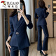 Woodpecker high-end professional suit suit for women, spring and autumn temperament, goddess style hotel manager front desk work clothes, beauty salon work clothes, black (suit + pants) 3XL