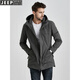 JEEP风衣男士中长款连帽春秋季工装韩版潮流休闲春秋外套 灰色 XL