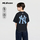 MLB Children's Official Boys and Girls Street Retro Cool Simple Round Neck Back Label Presbyopia T-shirt 26 Spring and Summer New Style Black 110 cm