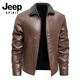 JEEP SPIRIT Jeep high-end leather jacket for men autumn and winter 2026 new outdoor travel versatile personality handsome outfit jacket brown XL